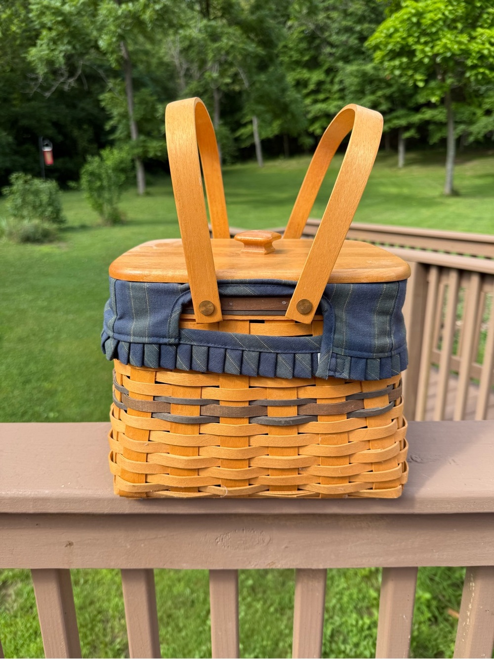Longaberger Collectors Club Harbor Basket Blue/Green Plaid Lined 1998